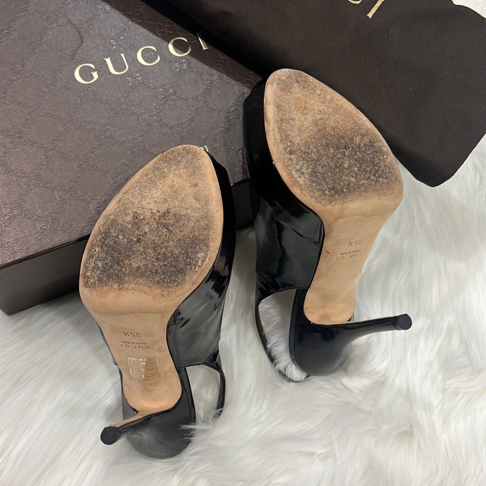 Gucci 35.5 peep toe slingback black patent pumps - Picture 3 of 7